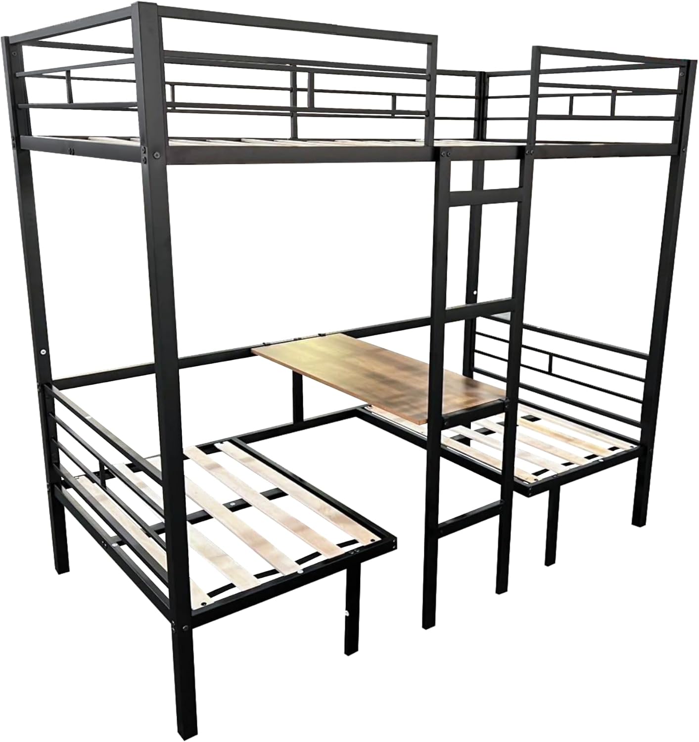 Full Size Loft Bed with Desk & Storage: Metal Bunk Bed with Study Table & Drawers - Space Saving Kids Bedroom Furniture for Siblings Shared Room