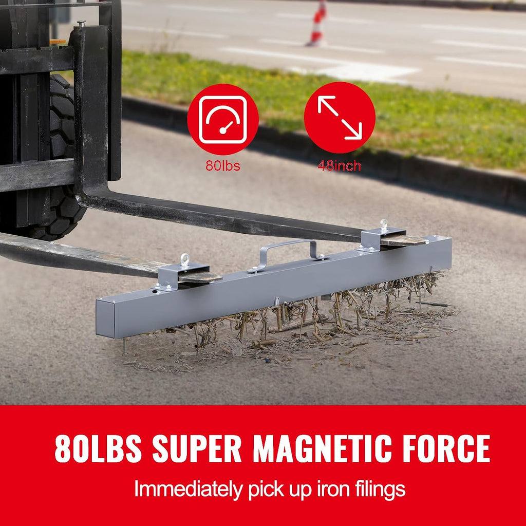 Happybuy 48-Inch Hanging Magnetic Sweeper, 80 LBS Industrial Magnet for Forklift, Steel Material for Picking Up Nails, Bolts, and Iron Chips