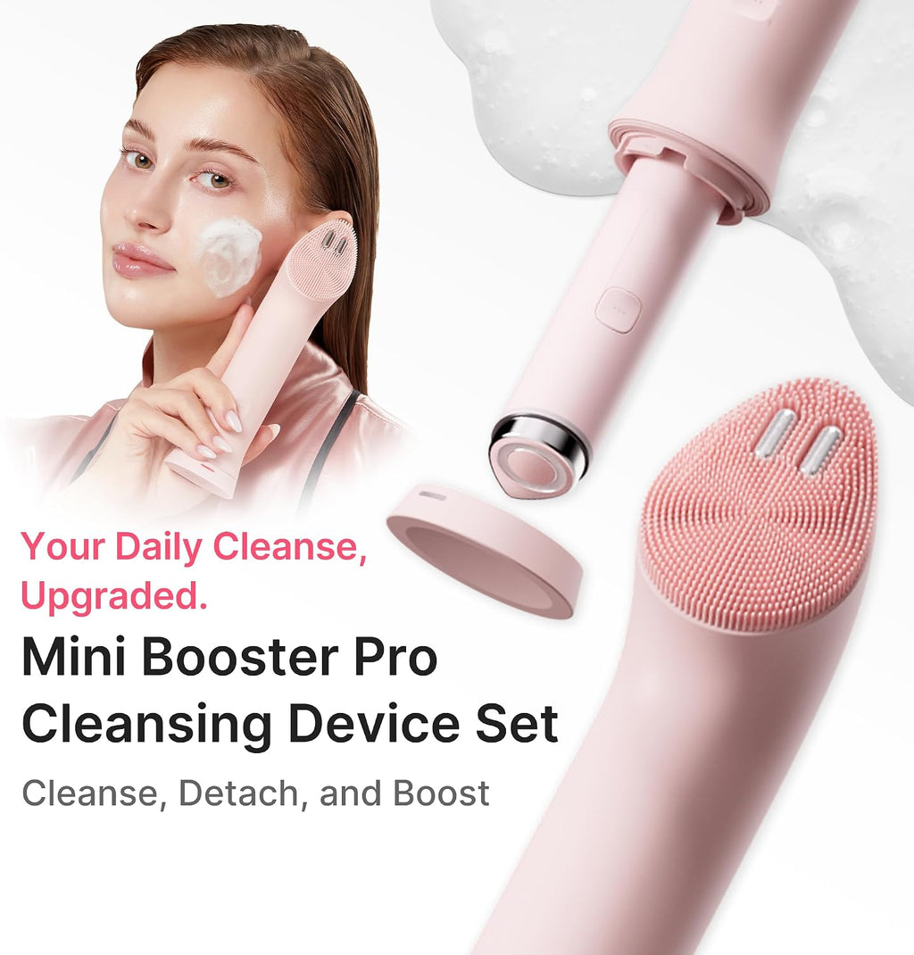 medicube Mini Booster Pro Plus Cleansing Device Set | 2-in-1 Facial Cleansing, Skincare Device | Pore, Makeup, Excess Sebum Care | Portable Skincare Booster with 3 Modes | Korean Facial Device, Pink