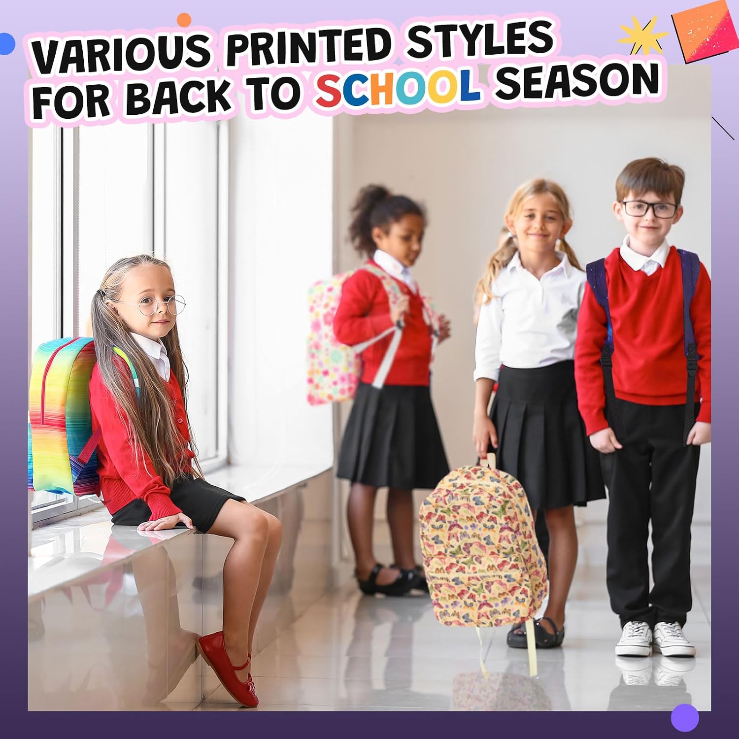 Amylove 12 Pack Backpack Bulk for Kids Lightweight School Wholesale Backpacks Printed Book Bag in Bulk for First Day of School (17 Inch,Assorted Color)