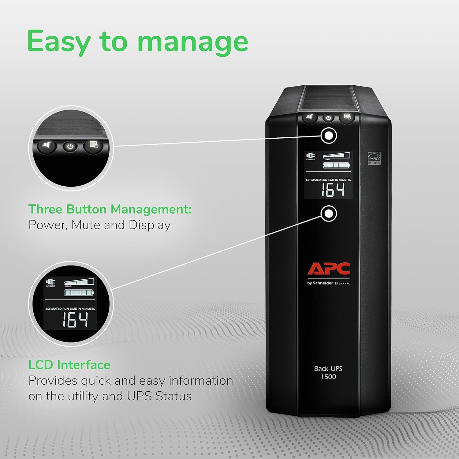 APC UPS Back-UPS Pro 1500VA UPS, 900W Battery Backup & Surge Protector, AVR, 10 Outlets (NEMA 5-15R), LCD, BX1500M Uninterruptible Power Supply for Computers, Wi-Fi Routers, Home Office Electronics