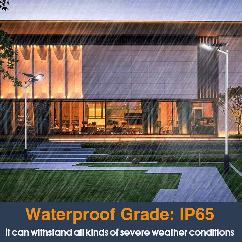 6000W LED Solar Street Lights Outdoor, Dusk to Dawn Security Flood Light with Remote Control & Pole, Wireless, Waterproof, Perfect for Yard, Parking lot, Street, Garden and Garage