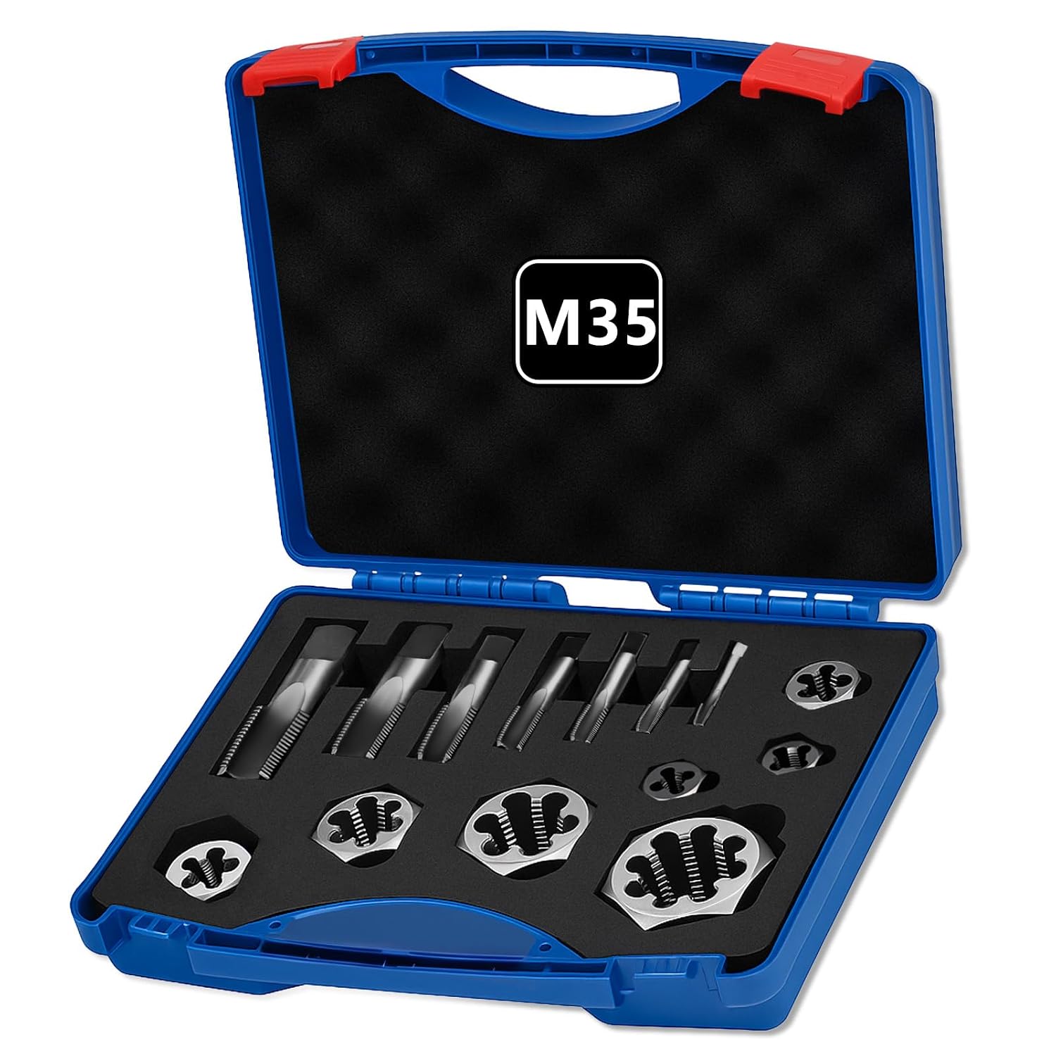 NPT Tap and Die Set, 14 Pcs 1/8' to 1' Pipe Threading Cutting Tool Rethreading High-Speed Steel Taper Taps and Carbon Steel Hex Dies with Storage Case for Thread Repair and Cutting
