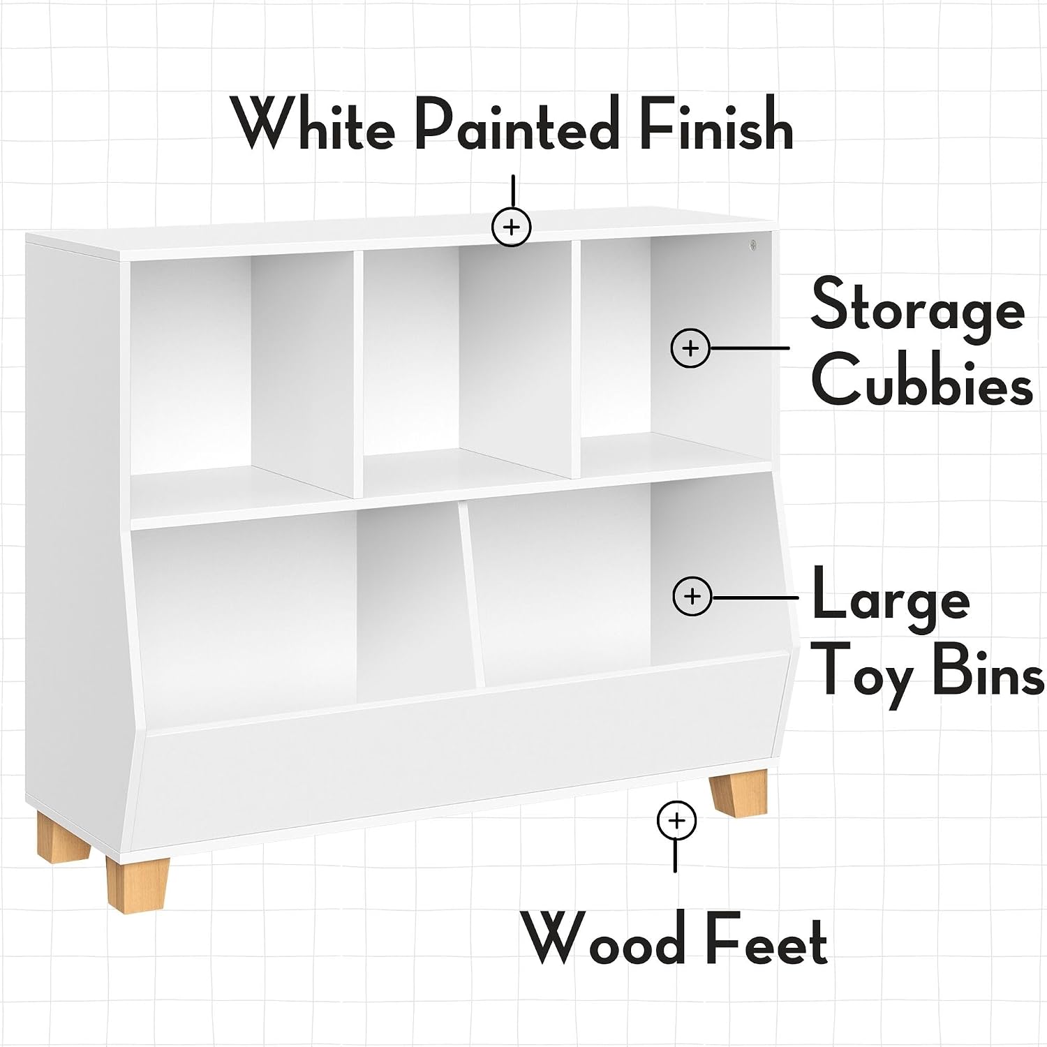 RiverRidge Catch-All Kids Toy Storage Organizer with 3 Cubbies and 2 Storage Bin Compartments - 35 Inch Wide White and 2 Aqua Fabric Bins Kids Room Decor Toy Organizers and Bins