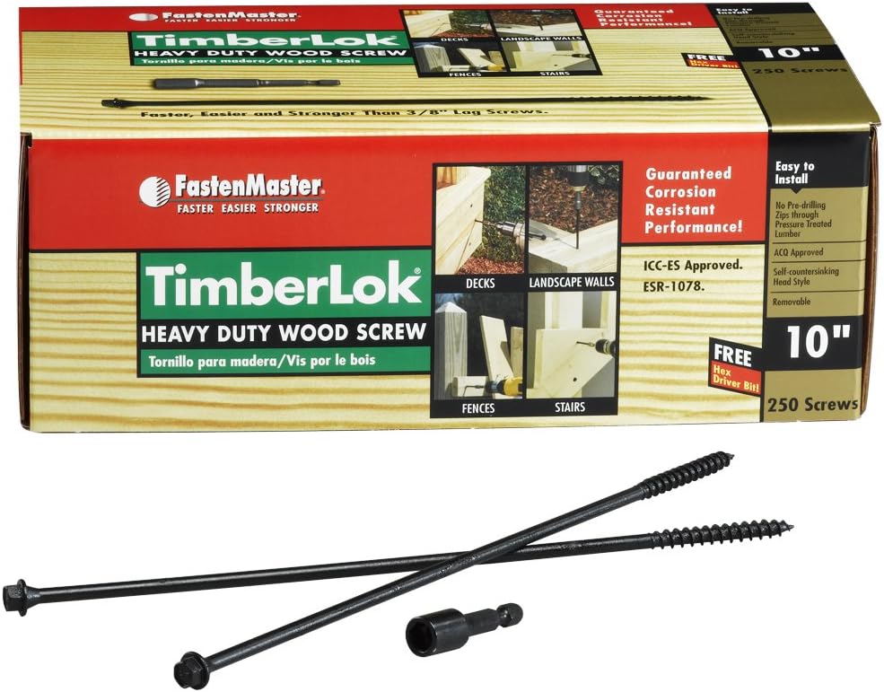 FastenMaster FMTLOK10-250 TimberLOK Heavy-Duty Wood Screw, 10 Inches, 250-Count,Black