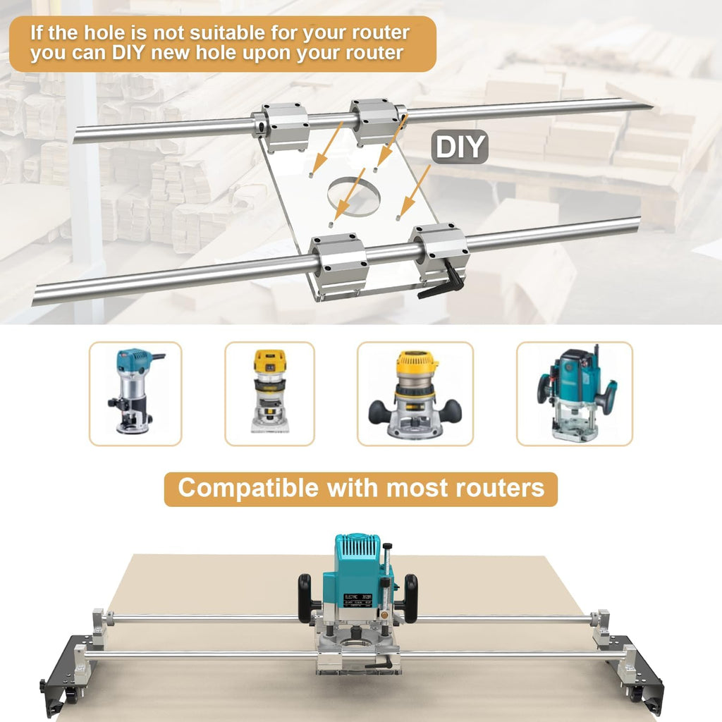 Router Sled, Slab Flattening Jig, DIY Woodworking Router Sled for Flattening Slabs with Height Adjustable (L-Carriages, Steel and Aluminum, 48 Inches)