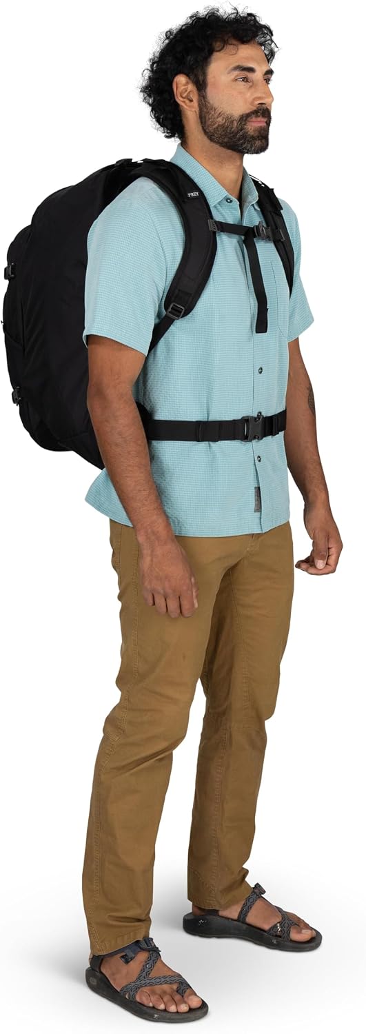 Osprey Farpoint 55L Men's Travel Backpack - Carry On Bag with Personal Item Sized Detachable Daypack, Antique Blue