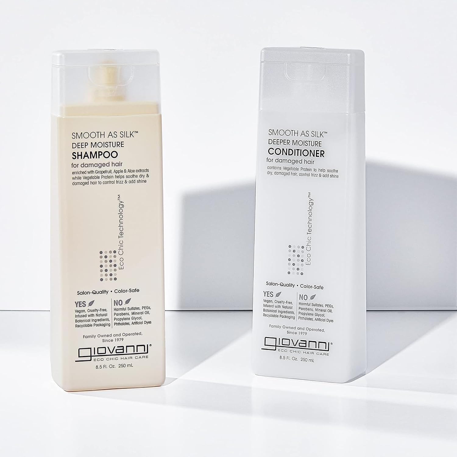 GIOVANNI Eco Chic Smooth as Silk Deep Moisture Shampoo & Conditioner Set - Aloe Extract, Calms Frizz, Detangles, Lauryl & Laureth Sulfate Free, Paraben Free, Color Safe - 1 gal (2 Pack)