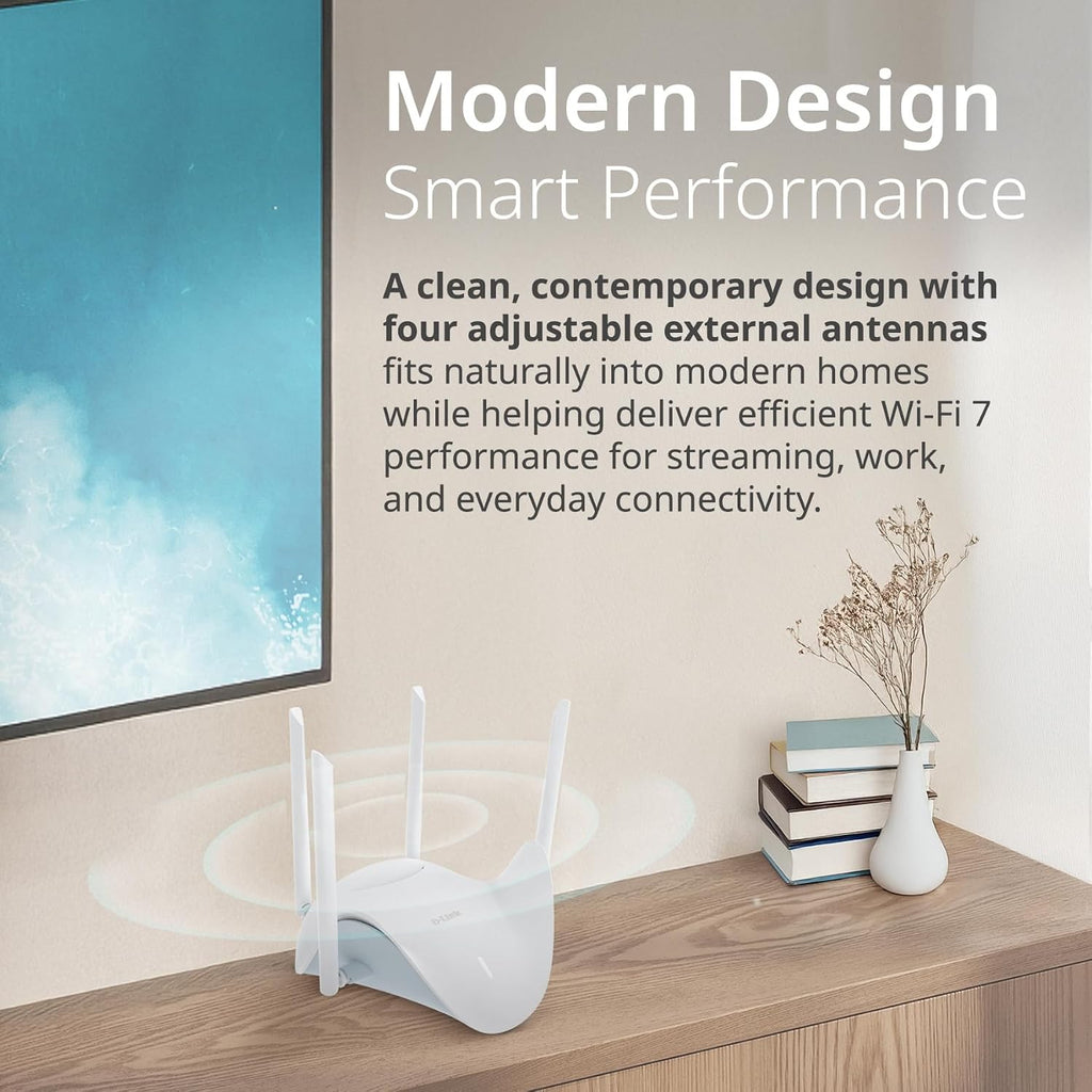 D-Link BE3600 Dual-Band Wi-Fi 7 Smart Router (R36) 4 x 2.5 GbE Multi-Gig Ports, Self-Optimizing AI, Mesh, Parental Controls, Enhanced Security, 4-Stream, Alexa/Google Ready, App Setup
