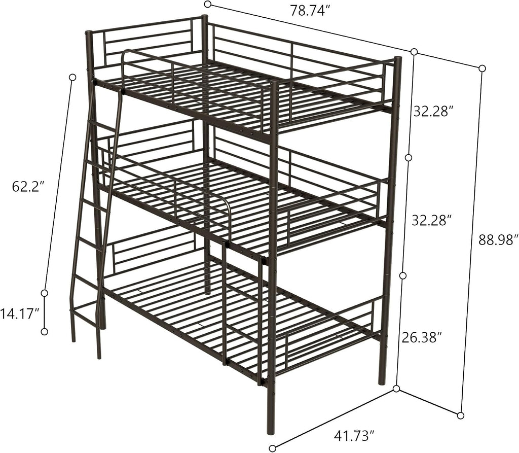 GOWE Bedroom Dormitory Twin Size Black Metal Triple bunk Bed can be Disassembled into Three beds