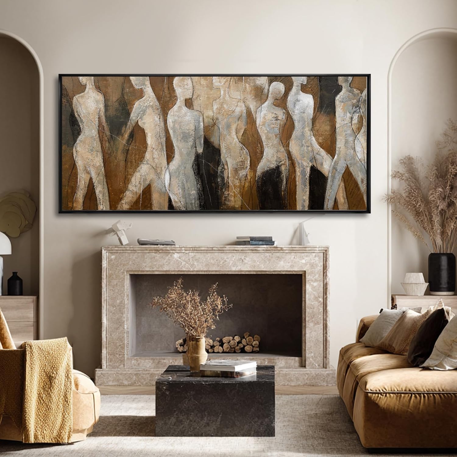 CHUDANHAO Abstract Wood Wall Art Figure Decorative Pictures Line Large Artwork 40'x86' Painting for Living Room Posters for Bedroom