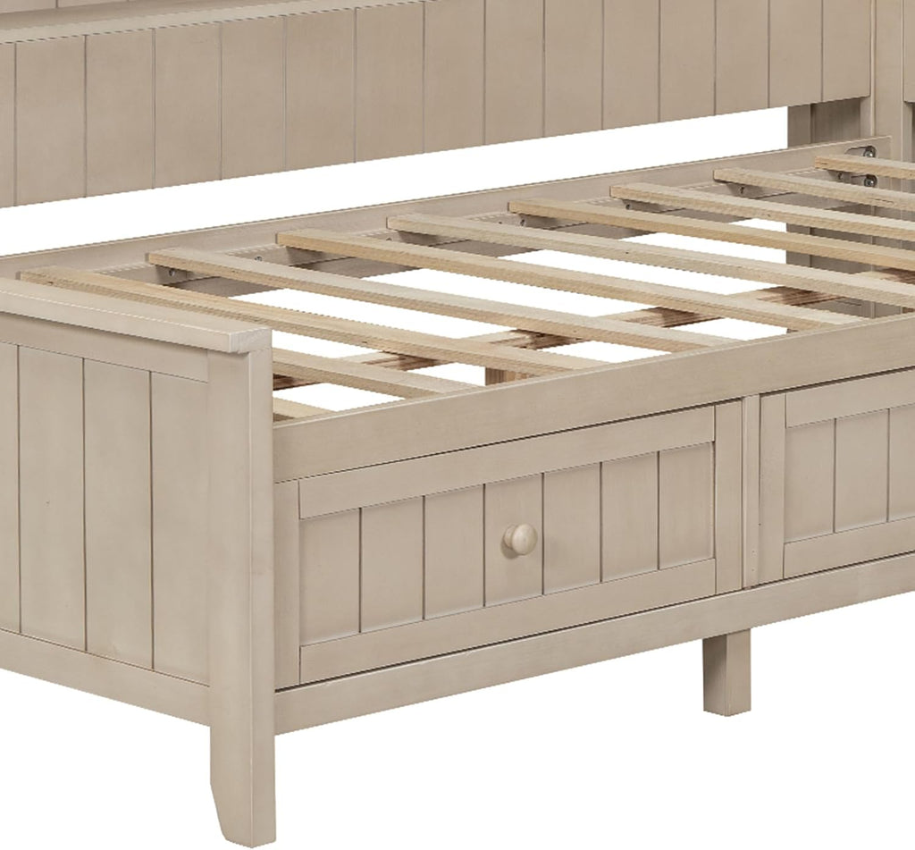 Twin Size Lounge Daybed with Storage Shelves and 3 Drawers, Wooden Sofa Bed Frame with Slat Support for Apartment, Bedroom, Guest Room, No Box Spring Required