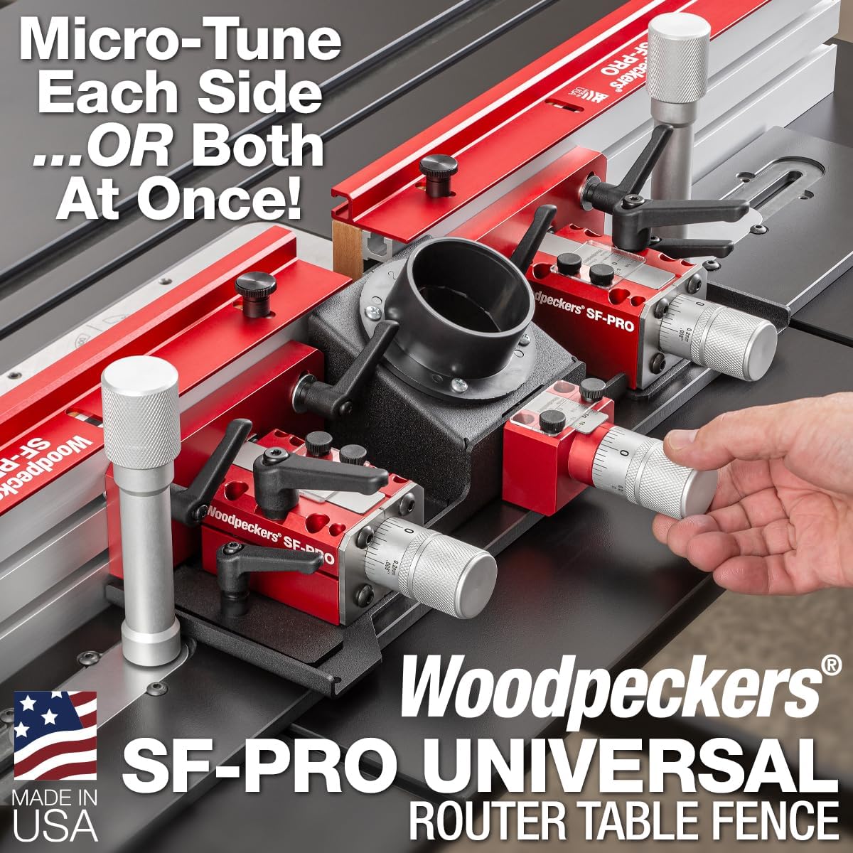 Woodpeckers SF-PRO Universal 36-Inch Router Table Fence, USA Made, 3-Way Micro-Adjustment, Fits Most Edge-Rail and T-Track Router Tables and Shapers - SFPRO-U-25