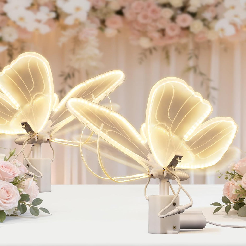 LED Moving Butterfly Light Decoration: Electric Wings Lamp for Wedding - Light Up Table Centerpiece & Wall Decor with Movement - Tying for Birthday Cake Party Baby Shower Christmas Tree (2, 9.8 inch)
