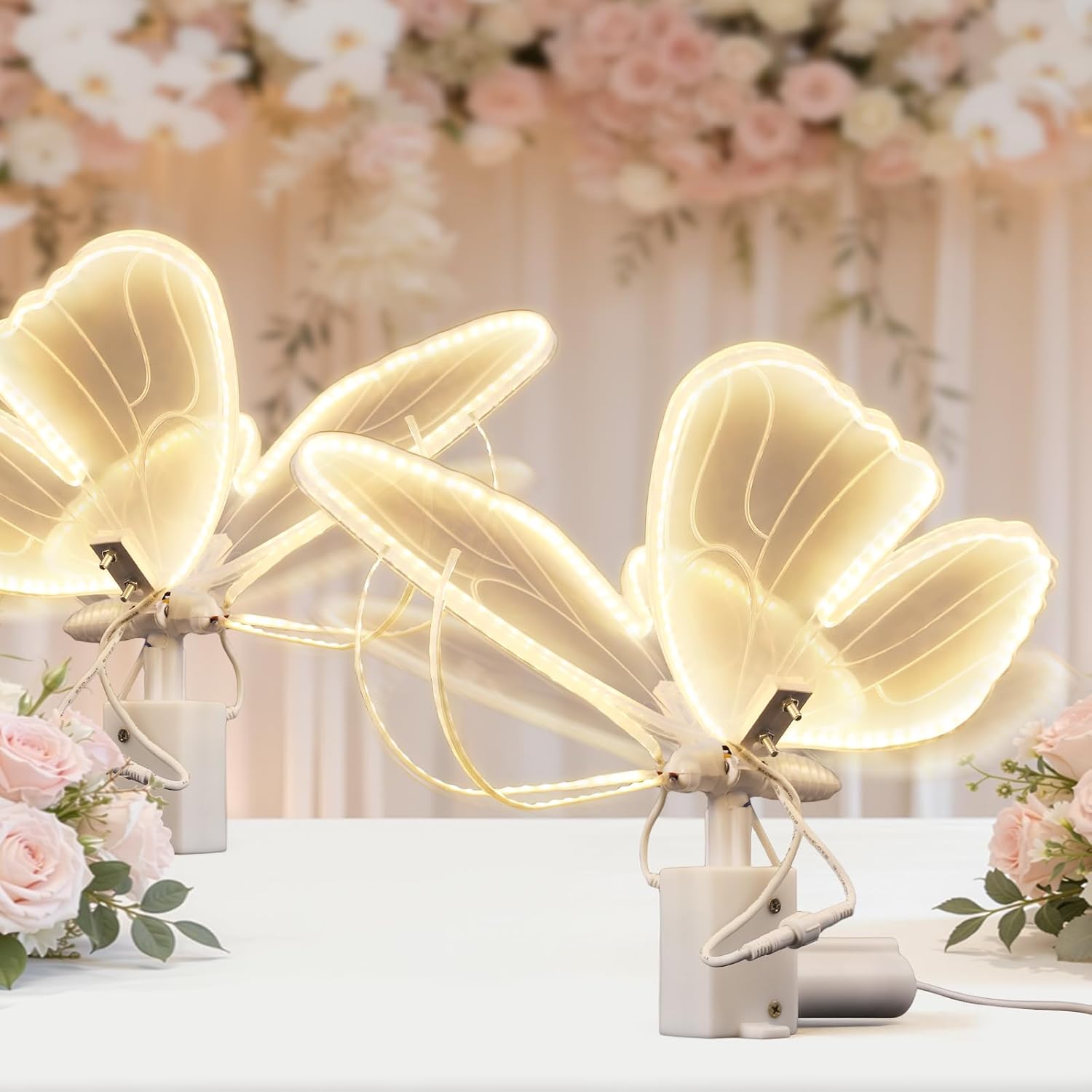 LED Moving Butterfly Light Decoration: Electric Wings Lamp for Wedding - Light Up Table Centerpiece & Wall Decor with Movement - Tying for Birthday Cake Party Baby Shower Christmas Tree (2, 9.8 inch)