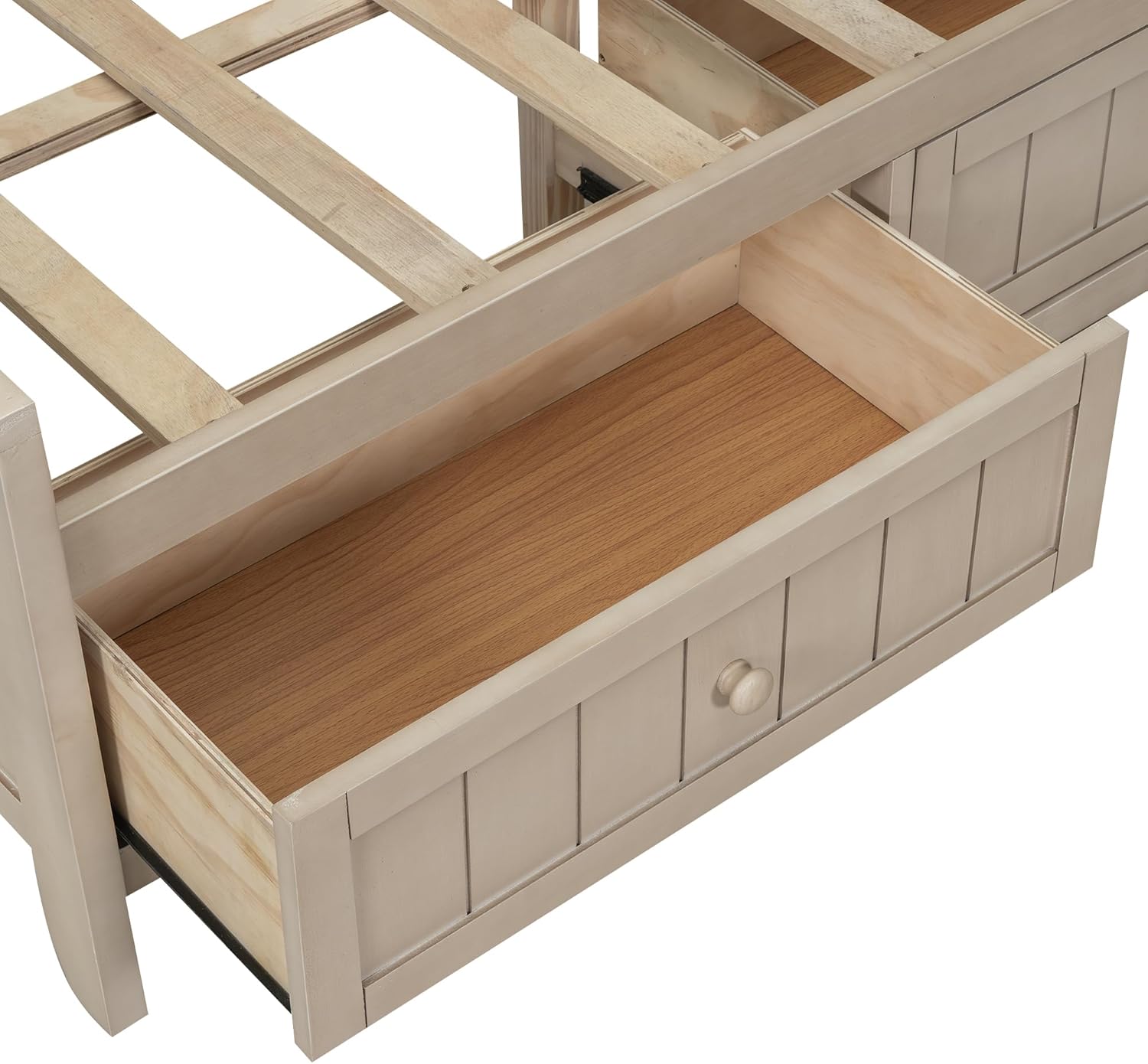 Full Size Lounge Daybed with Storage Shelves and 3 Drawers, Wooden Sofa Bed Frame with Slat Support for Apartment, Bedroom, Guest Room, No Box Spring Required