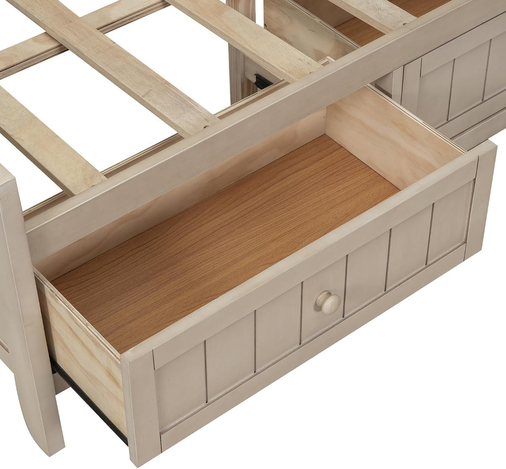 Twin Size Lounge Daybed with Storage Shelves and 3 Drawers, Wooden Sofa Bed Frame with Slat Support for Apartment, Bedroom, Guest Room, No Box Spring Required