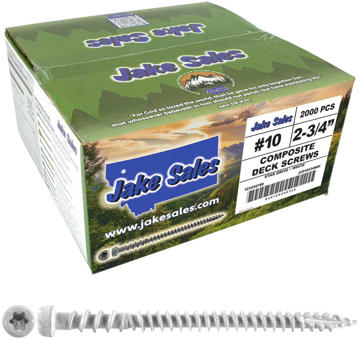 Jake Sales #10 x 2-3/4' White Colored Composite Decking Wood Screw with Torx/Star Drive Head - Exterior Coated - ACQ Lumber Compatible - 22 POUNDS ~1,750 Screws