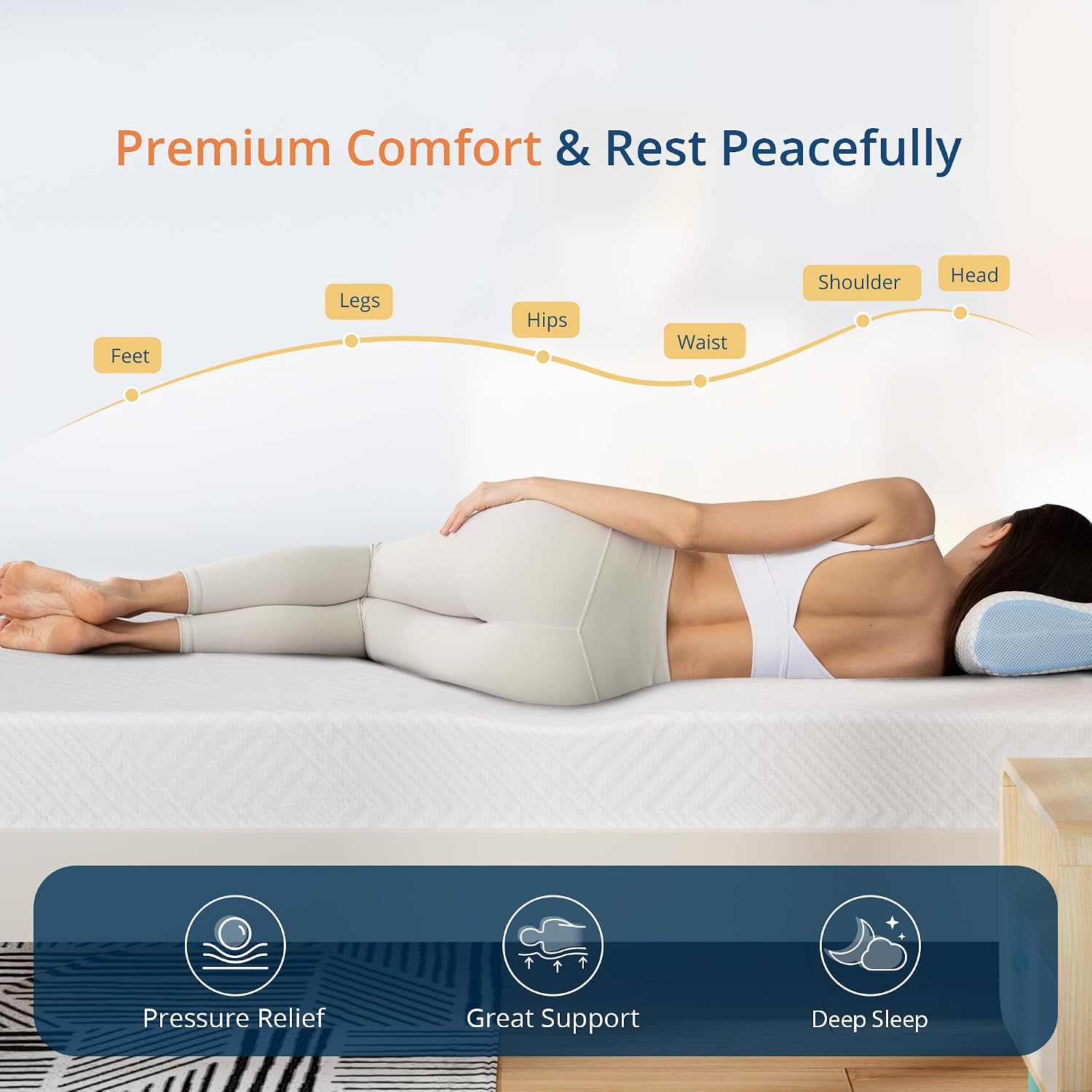MLILY EGOHOME 12 Inch King Green Tea Gel Infused Memory Foam Mattress for Cool Night & Pressure Relief, Medium Firm, Fiberglass-Free, CertiPUR-US, Mattress in a Box, White