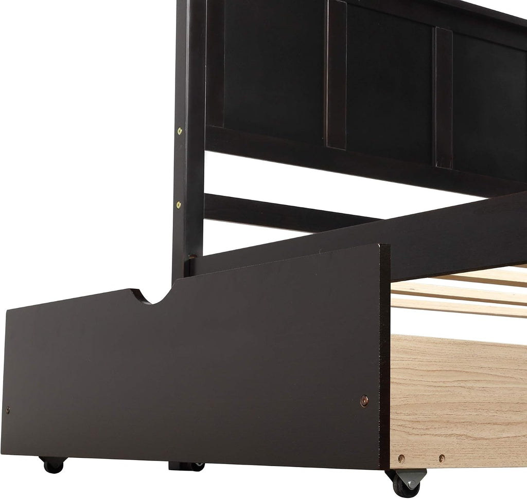 Twin Platform Bed with 2 Drawers and Headboard, Solid Wooden Twin Size Bed Frame with Storage and Wood Slats, Twin Size Platform Bed for Kids,Teens,Adults (Espresso)