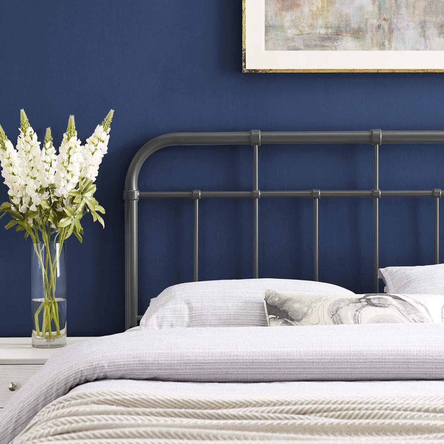 Modway Alessia Modern Farmhouse Metal Headboard, King, Gray