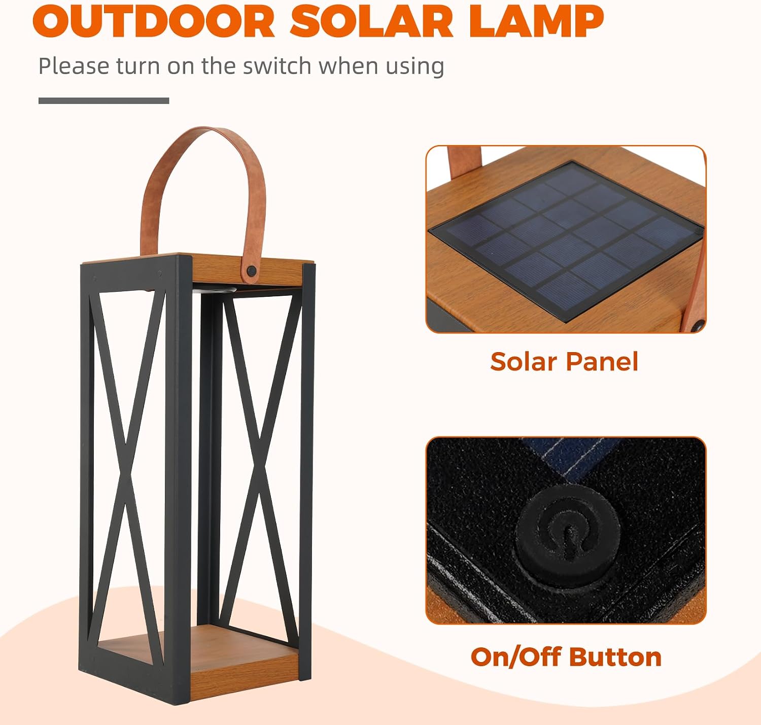Solar Yard Outdoor Solar Floor Lamp Set of 2, IP65 Waterproof Metal Lantern with 50/100 Lumens & Memory Mode, Solar Patio Light for Porch, Yard & Garden, Large X-Black