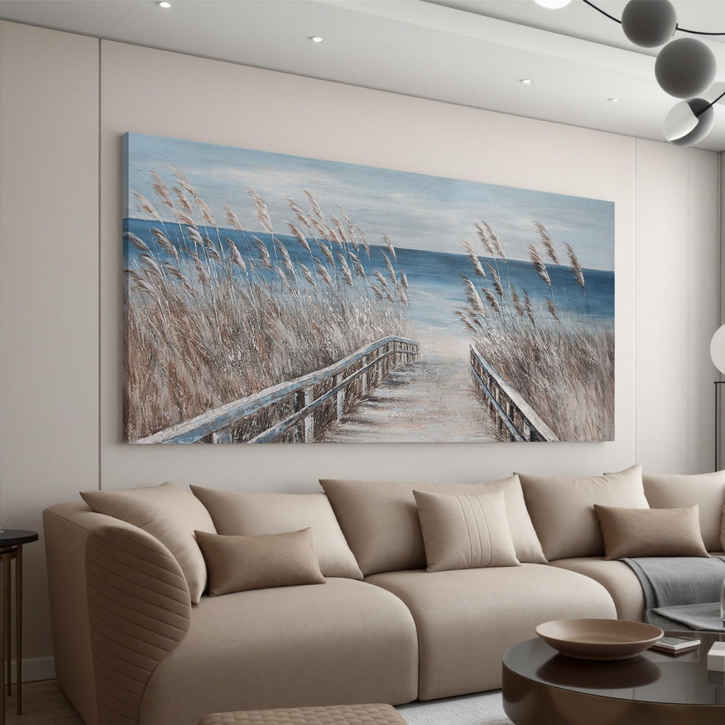 Canvas Wall Art Decor Oversize Modern Wall Art Decorations Artwork for Walls Large Blue Beach Coastal Textured Wall Art Prints Pictures Wall Decor Wall Art 39' X 78' For Walls Home Office Decor