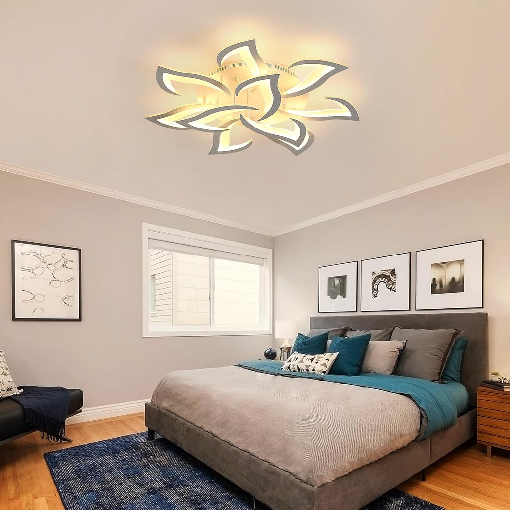 Goeco Dimmable Ceiling Light, 10-Petal Flower White LED 3000K-6500K Ceiling Fixture with Remote/App Control, Modern Flush Mount Ceiling Light for Living Room, Bedroom, Dining Room