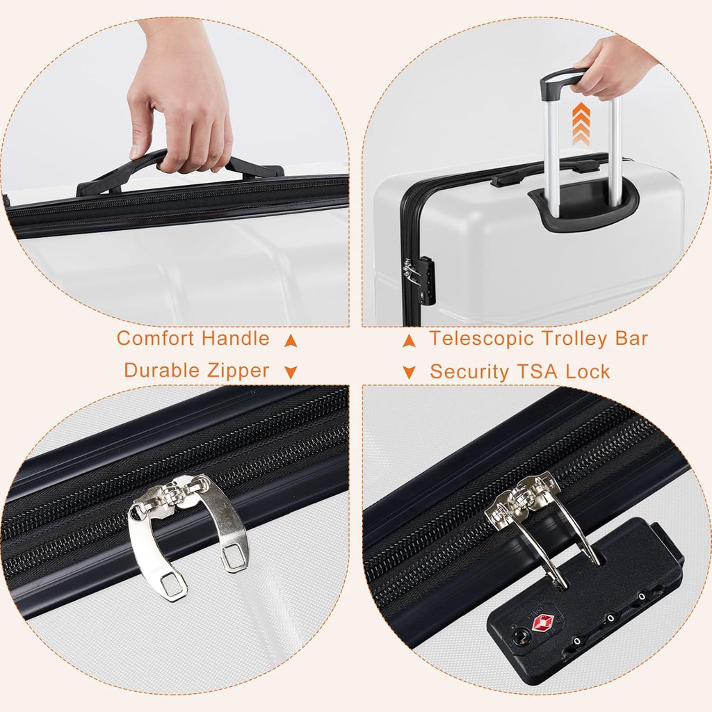Sweetcrispy 3 Piece Expandable Luggage Set, ABS Hard Shell Rolling Suitcases with Smooth Spinner Wheels and TSA Lock, Lightweight Travel Luggage for Trip, 20/24/28 Inch, Cream White