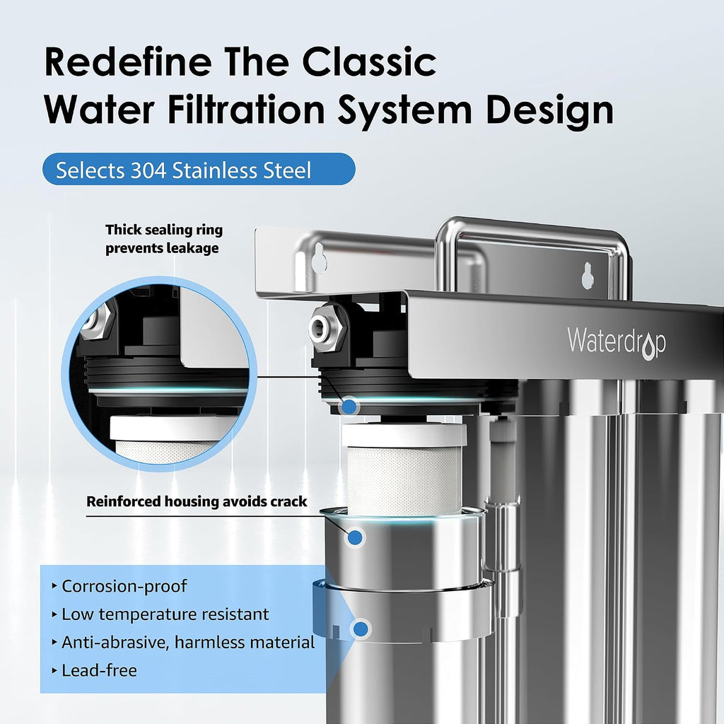 Waterdrop TST-UF 0.01μm Ultra-Filtration Under Sink Water Filter System, Stainless Steel Under Sink Water Filtration System, Removes 99% of Substances, Chlorine, Bad Taste & Odor, No Drill Required