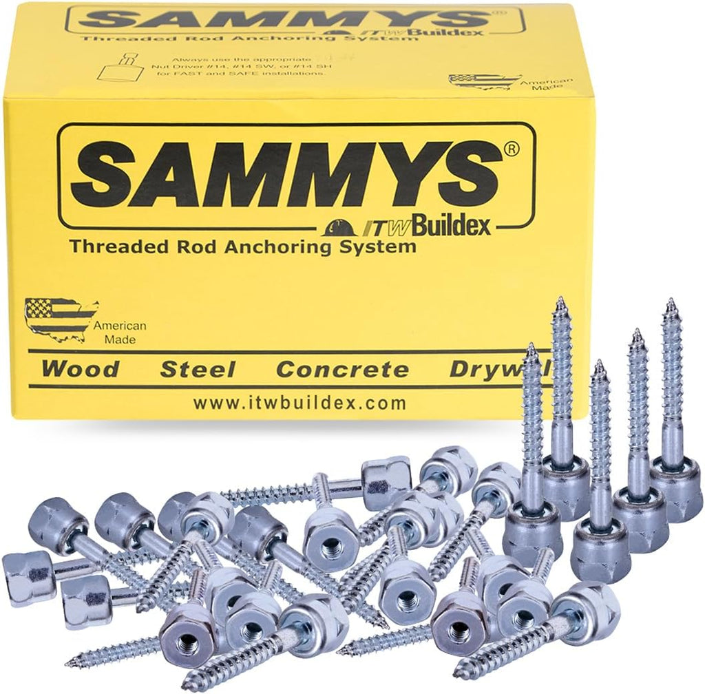 Everflow 8068925-25 3/8' Screw Vertical Threaded Rod Anchor Designed for Wood, Steel Zinc Finish, 1/4 x 2' Screw Length (25 Pack)