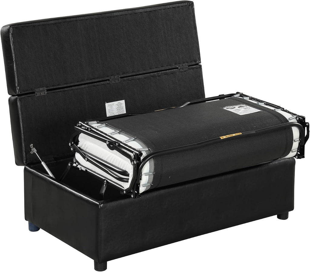 Ottoman Sleeper Bed, Convertible Ottoman Bed, Guest Bed, Pull Out Bed with Mattress, Sofa Bed for Living Room, Bedroom, Apartment, Office (Twin Size Black)