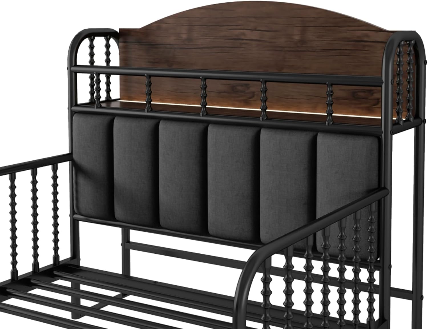 Modern Upholstered Platform Bed Frame with App Controlled LED Lights Storage Headboard Full Length Guardrails Low Profile Design Metal Structure for Bedroom (Black,Twin)