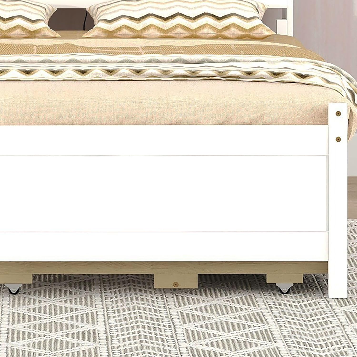 KEVINSPACE LED Bed Frame Full Size Captain's Bed Storage Daybed with Trundle Set, USB,Type-C Ports,LED Light Bed, Wooden Platform Bed with 3 Storage Drawers and Bookcase Headboard Bedroom White
