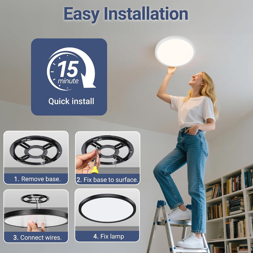6 Pack 15.8Inch 3520LM LED Flush Mount Ceiling Light, 32W Dimmable & 3000K/4000K/5000K 3CCT Seletable, Round LED Ceiling Light for Bedroom Living Room Kitchen Hallway Office, White