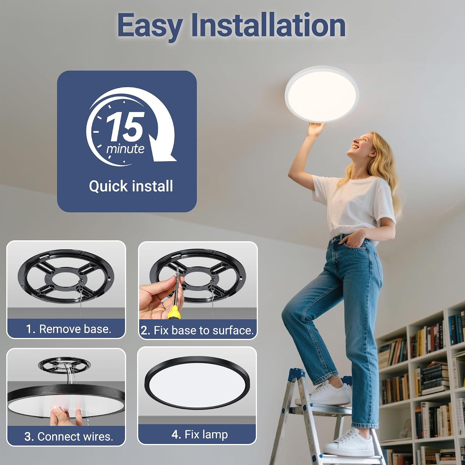 6 Pack 15.8Inch 3520LM LED Flush Mount Ceiling Light, 32W Dimmable & 3000K/4000K/5000K 3CCT Seletable, Round LED Ceiling Light for Bedroom Living Room Kitchen Hallway Office, White