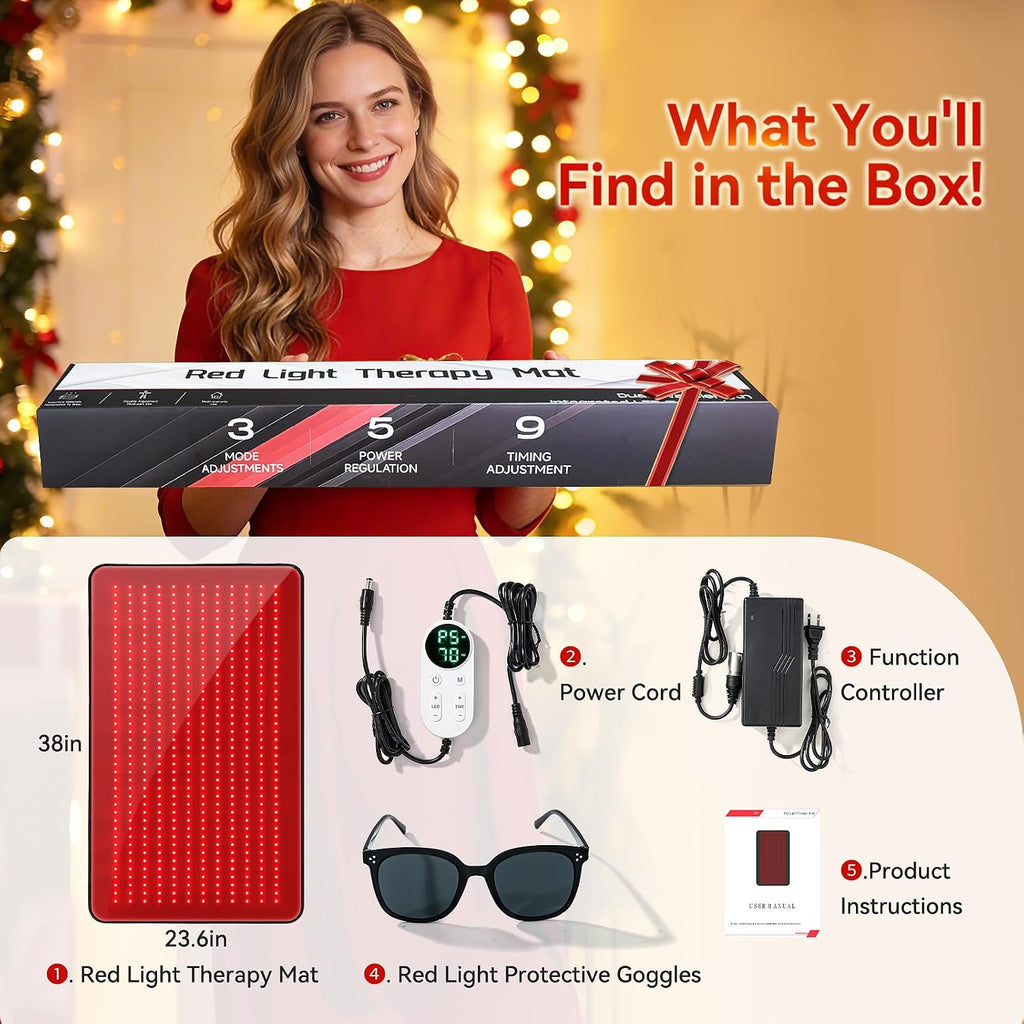 Full Body Red Light Therapy Mat with 640 LEDs, 3-in-1 660nm & 850nm TPU Infrared Light Blanket, 38' x 23.6' Foldable Therapy Pad with Timer Controller Pulse Modes for Home Use 48W
