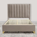 Greaton, Suede Upholstered Bed Frame, Decorative Attractive Headboard, Long Lasting Durable, Includes 3 Color Legs to Choose Gold, Silver and Black, Twin, Taupe