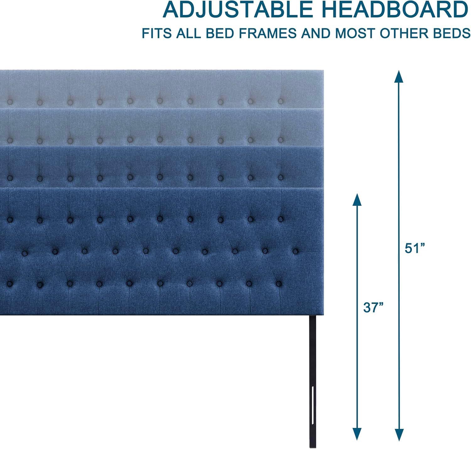 Huatean Home Tufted Upholstered Headboard Full Size, Solid Wood Head Board with Durable Metal Legs, Adjustable Height Full XL headboard from 37' to 51' Fabric Headboard in Modern Button Design, Blue