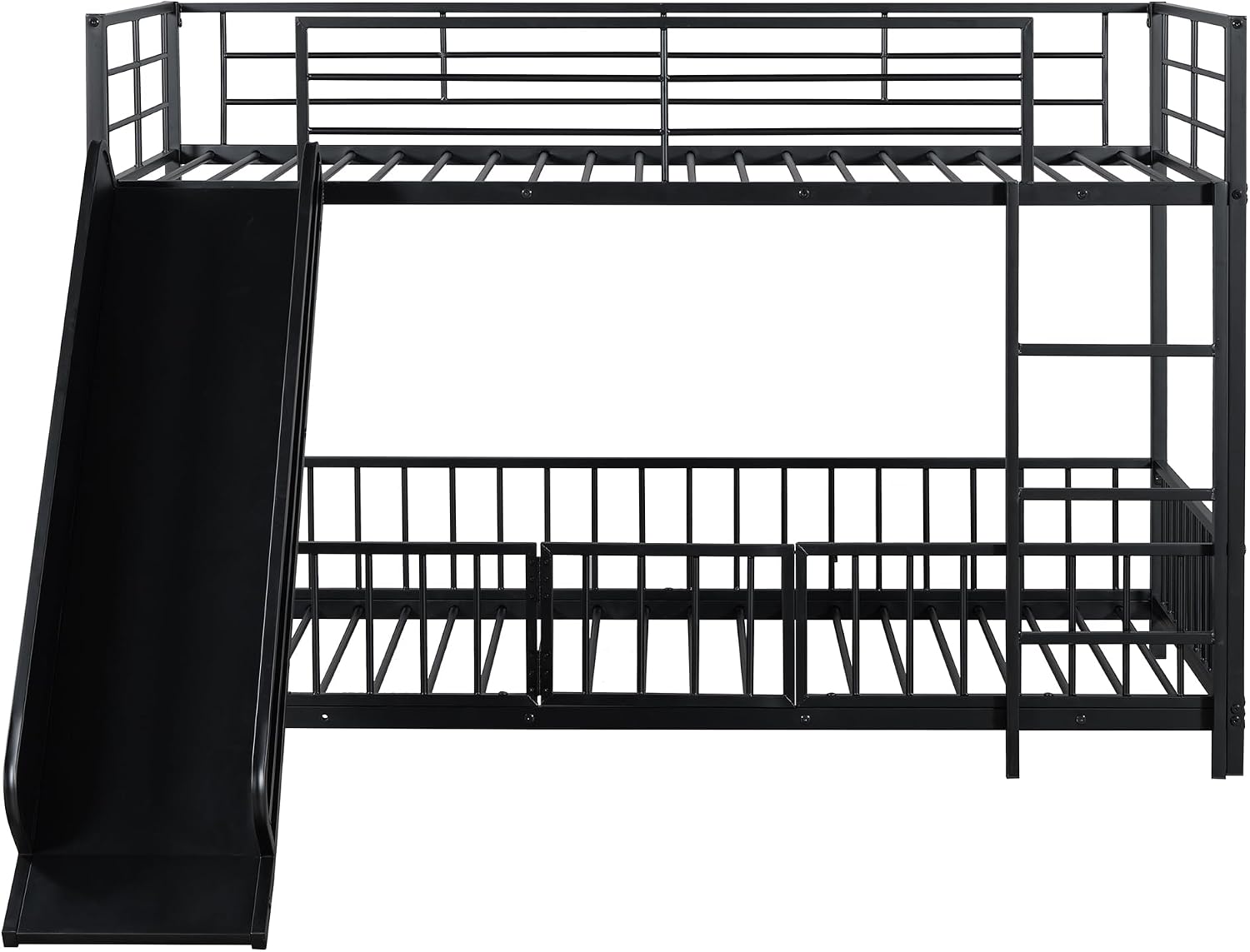 JIVOIT Metal Bunk Bed Frame with Slide and Ladder, Twin Over Twin Size Bunk Bed with Metal Slats Support, Heavy Duty Metal Low Bunk Bed, No Box Spring Needed (Black,Twin,09)