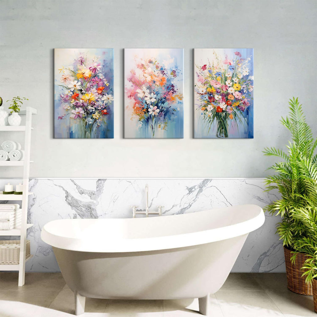 Colorful Flower Pictures Wall Decor Nature Wildflower Canvas Art for Bedroom Abstract Botanical Floral Oil Painting Prints Artwork Daisy Poppy Bouquet Poster Living Room Home Decorations 20x30' 3 Pcs