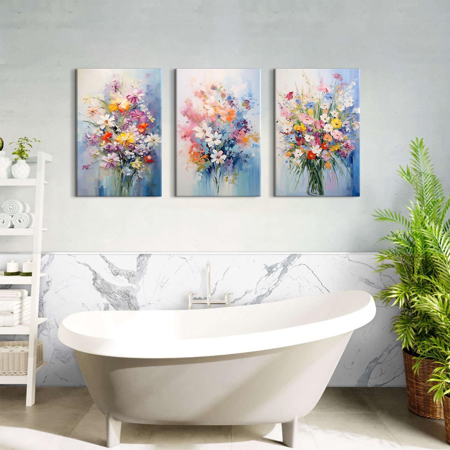 Colorful Flower Pictures Wall Decor Nature Wildflower Canvas Art for Bedroom Abstract Botanical Floral Oil Painting Prints Artwork Daisy Poppy Bouquet Poster Living Room Home Decorations 20x30' 3 Pcs