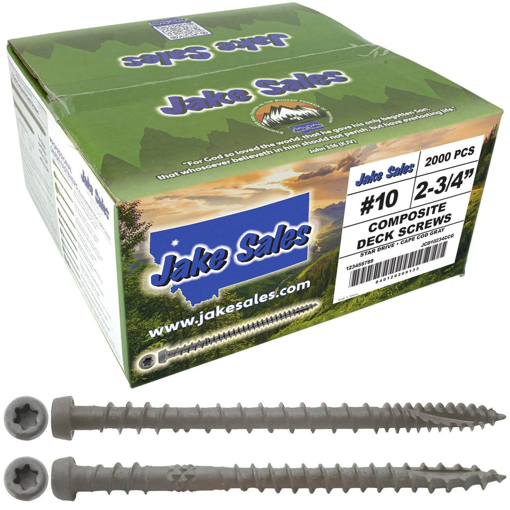 Jake Sales #10 x 2-3/4' Gray Colored Composite Decking Wood Screw with Torx/Star Drive Head - Exterior Coated - ACQ Lumber Compatible - 22 POUNDS ~1,750 Screws