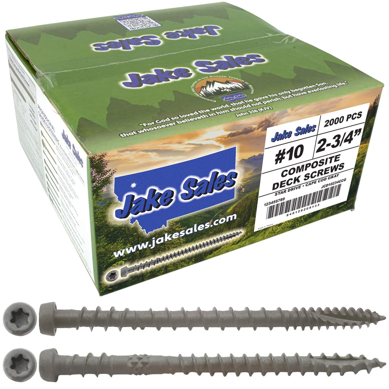 Jake Sales #10 x 2-3/4' Gray Colored Composite Decking Wood Screw with Torx/Star Drive Head - Exterior Coated - ACQ Lumber Compatible - 22 POUNDS ~1,750 Screws