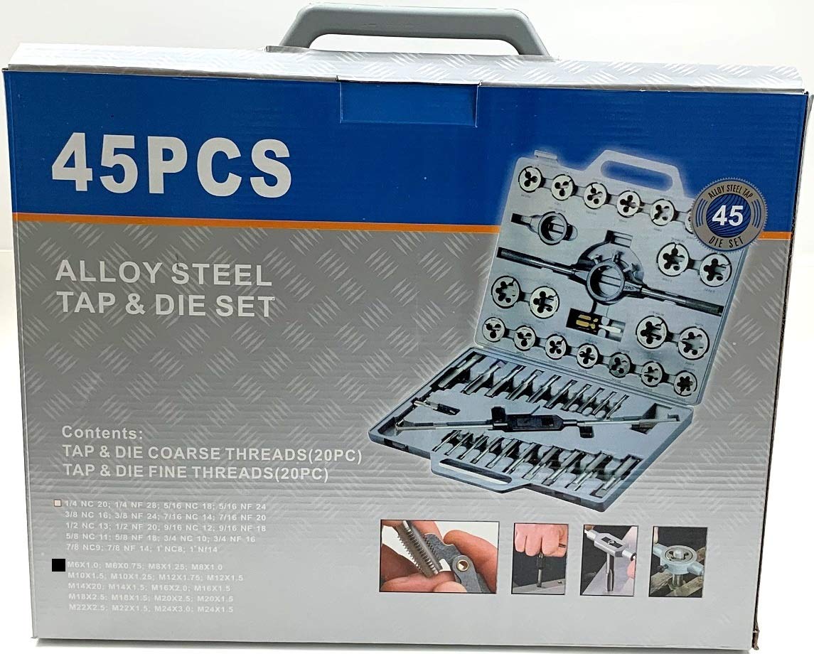HHIP 1011-0002 45 Piece Tap & Die Set, 6-24mm - Tungsten