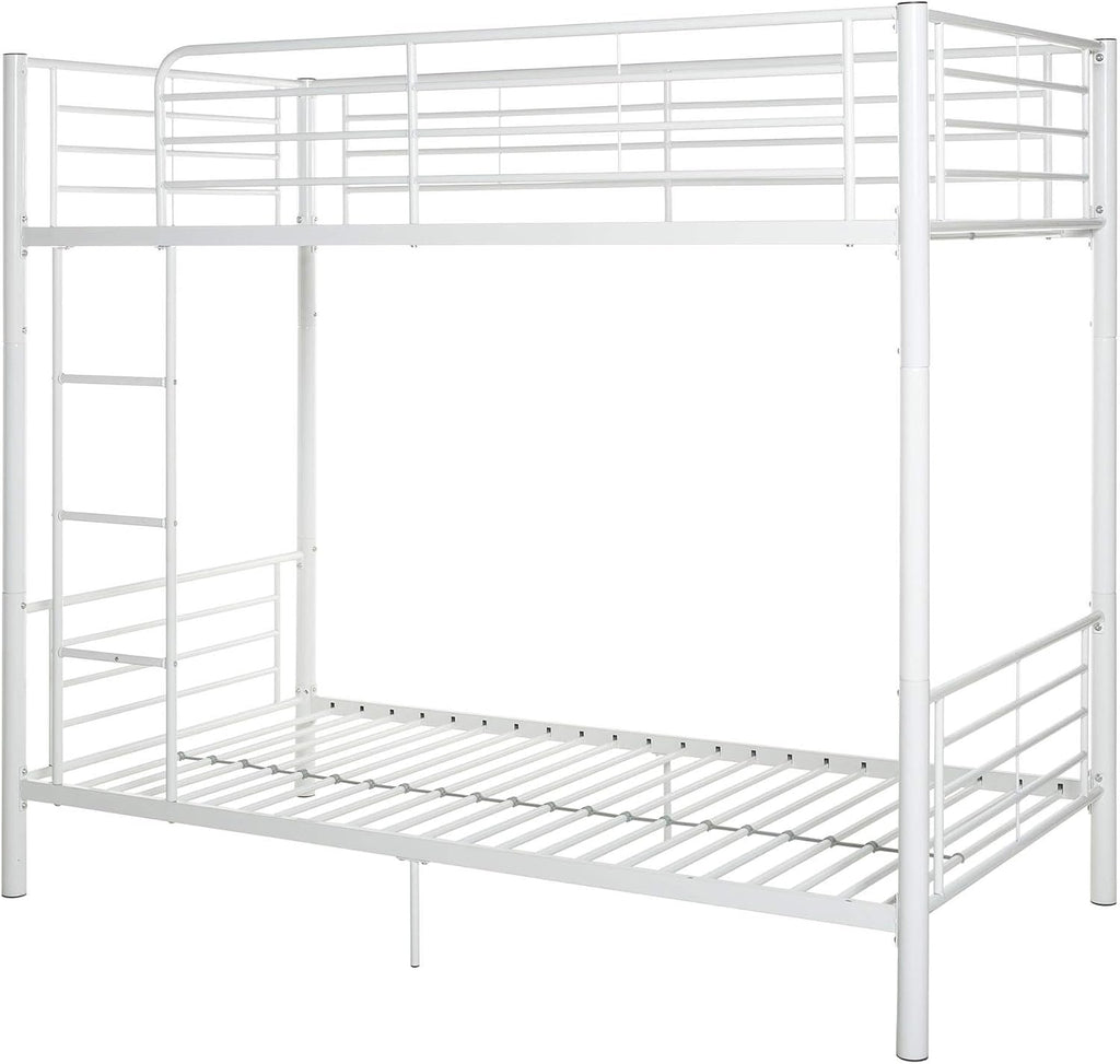 Walker Edison Elodie Urban Industrial Twin Over Twin Metal Bunk Bed, Twin Over Twin, White