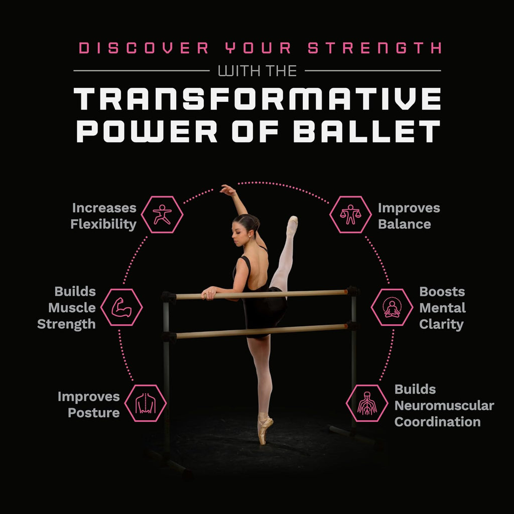 VITA Barre Portable Freestanding Double Ballet Barre, Prodigy, Aluminum | Adjustable Height, USA Made, Home or Gym Exercise Equipment for Kids & Adults | Dance, Fitness, Pilates
