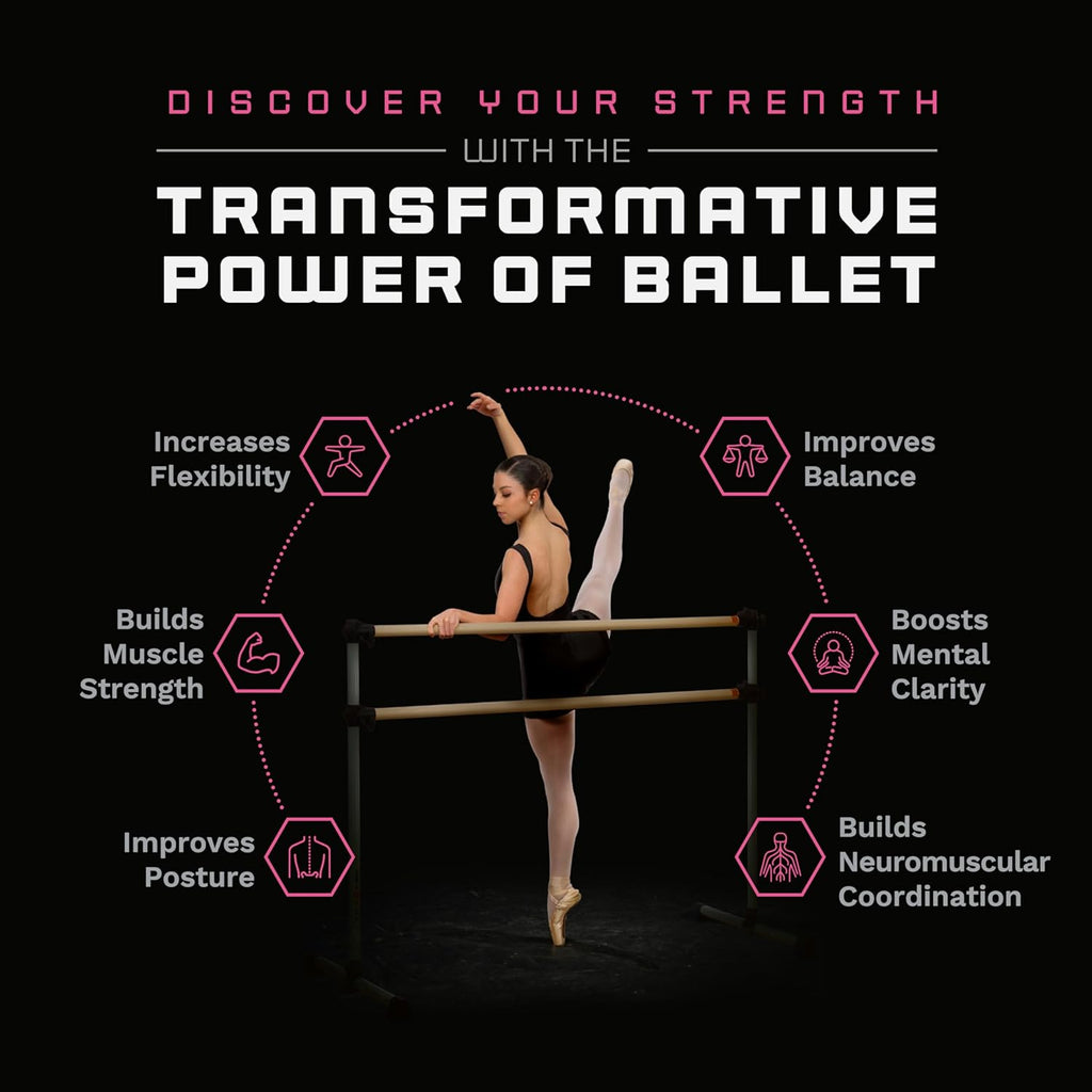 VITA Barre Portable Freestanding Double Ballet Barre, Prodigy, Aluminum | Adjustable Height, USA Made, Home or Gym Exercise Equipment for Kids & Adults | Dance, Fitness, Pilates