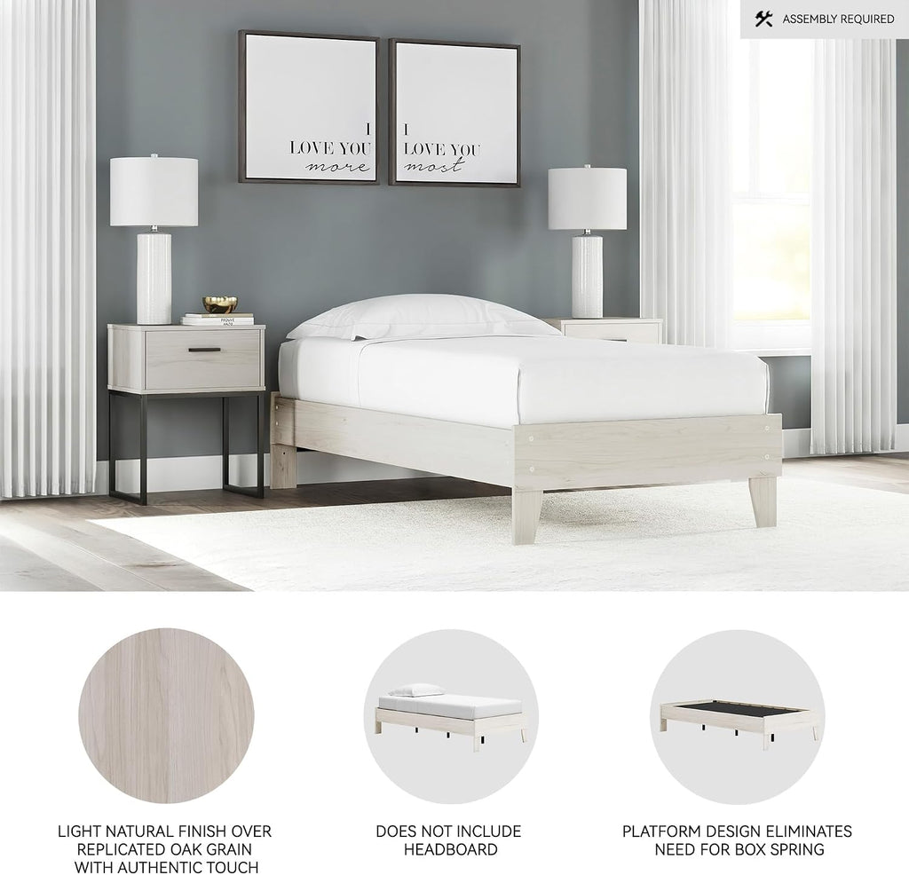 Signature Design by Ashley Socalle Casual Farmhouse Platform Bed Frame, Twin, Natural Beige