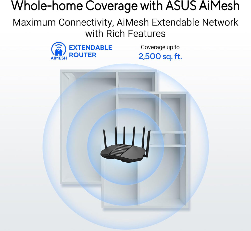 ASUS RT-BE90U Tri-Band WiFi 7 Router: Commercial-Grade Network Security, AiMesh Extendable Router, Quad 2.5G Ports, Smart Home Master